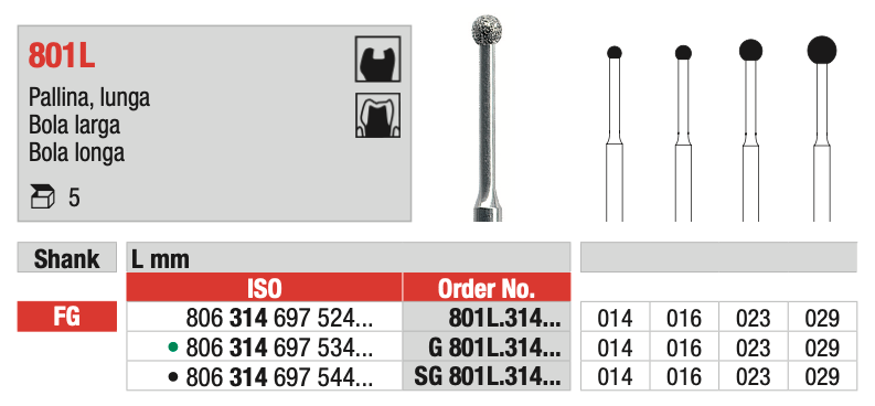 Long Spherical Diamond Drill (801L) | EDENTA