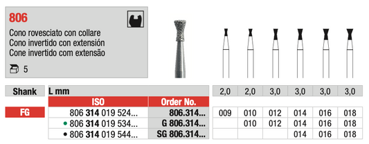 Broca de diamante de cono invertido con extensión (806) | EDENTA