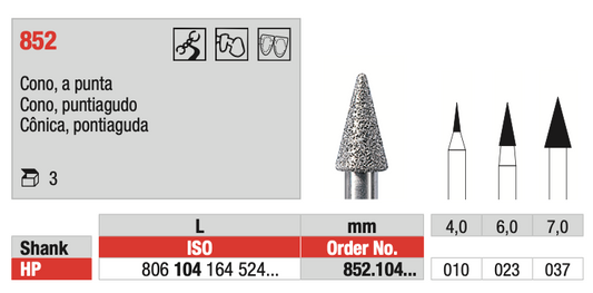 Pointed Conical Diamond Drill (852) | EDENTA