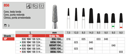 Conical Diamond Drill with rounded tip (856) | EDENTA