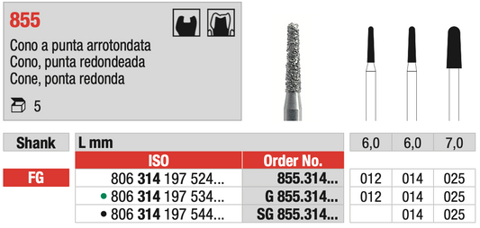 Broca de diamante de cono redondo (855) | EDENTA