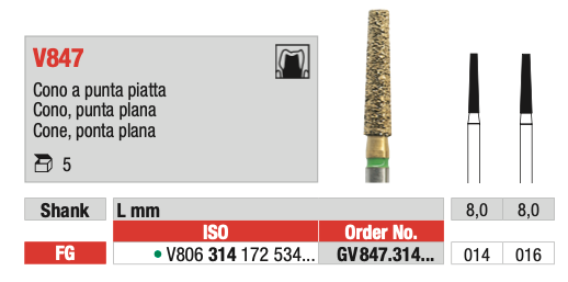 Broca Diamantada Cone Ponta Plana (V847) | EDENTA