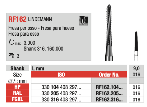 LINDEMANN Surgical Drill (RF162) | EDENTA